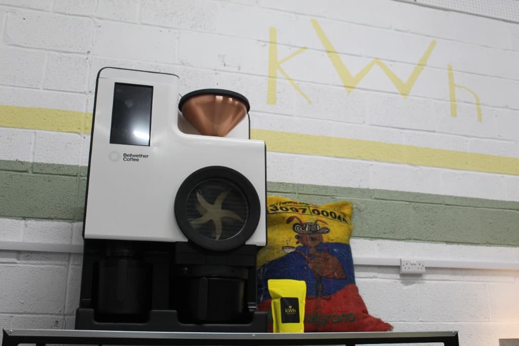 kWh Coffee Bellwether electric roaster with coffee bags