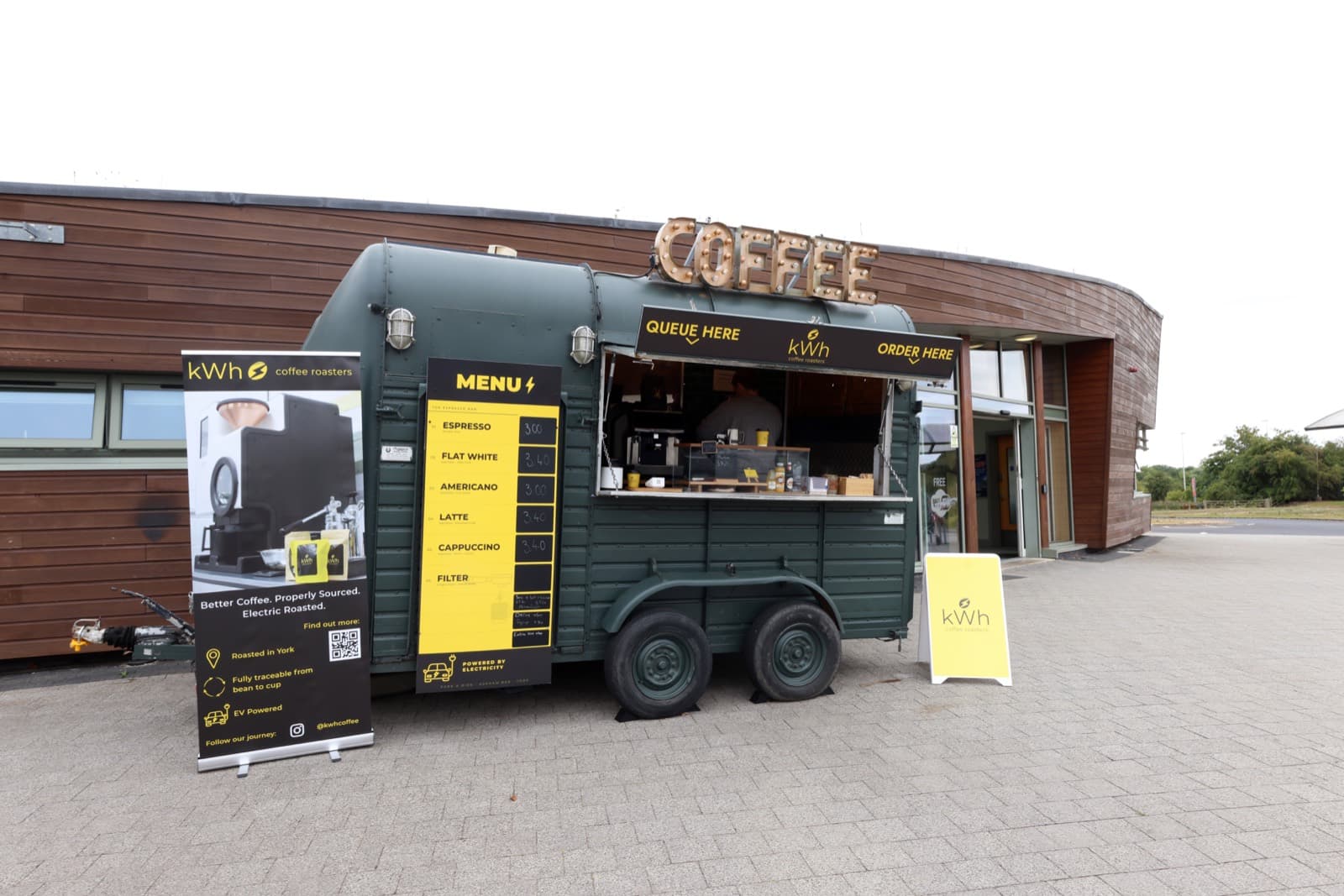 The kWh Coffee horsebox bar at Askham Bar park and ride, in partnership with First Bus