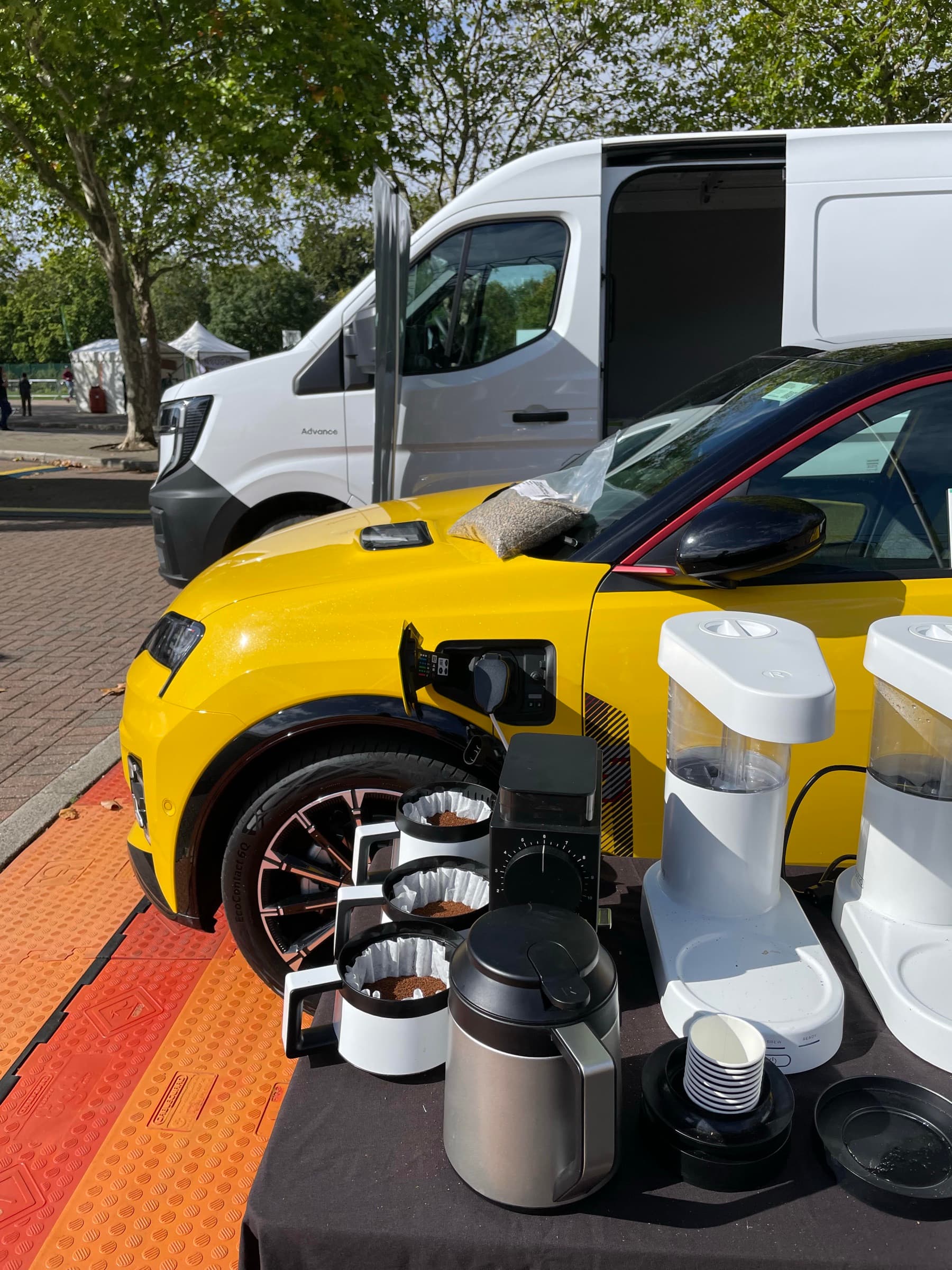 The kWh espresso bar running from an electric vehicle battery at an outdoor event